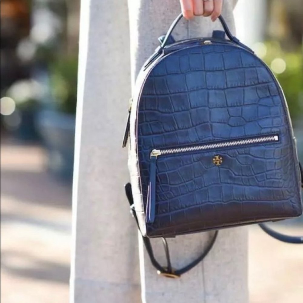 NWT - Tory Burch Croc Embossed Blue Backpack! - Picture 2 of 6